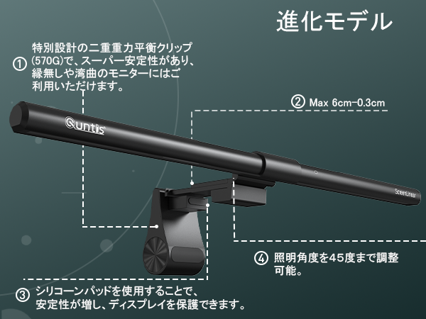 Quntis LEDモニターライト LI-HY-0208-BK Quntis モニターライト USBライト デスクライト 無線リモコン