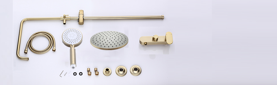 Set Rubinetto Doccia Oro Spazzolato, Soffione Doccia A Pioggia In ABS Da 8 Pollici Con Doccetta, Rubinetto Doccia A Pioggia Di Lusso, Miscelatore Bagno, Sistema Doccia 16 Sistema Di Doccia