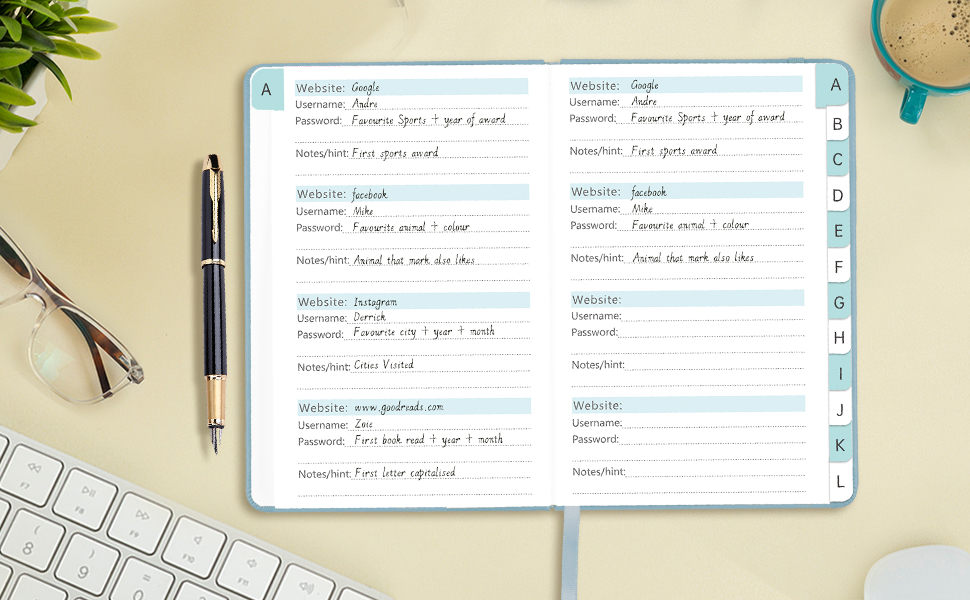 Address Book, Address and Password Keeper Book with