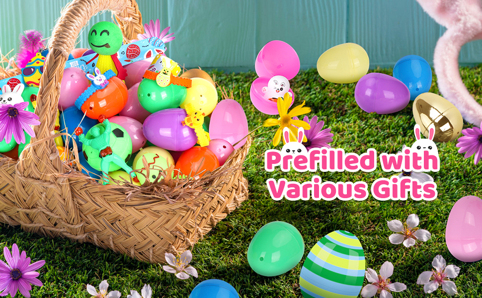 120 Pcs Prefilled Easter Eggs with Toys Inside, Pre Filled