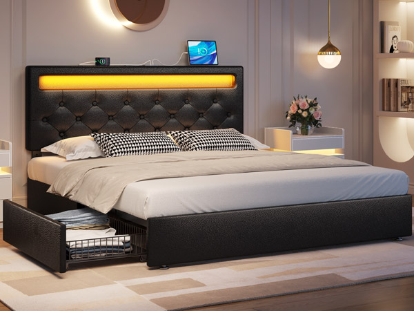 ダブル ブラック ステーションベッド Amazon.com: Rolanstar Twin Size Bed Frame with LED Lights