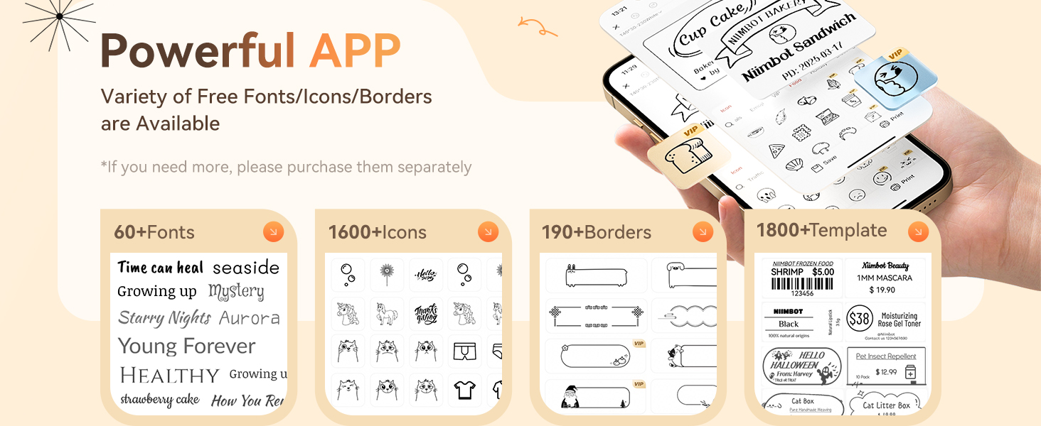 B21 Pro label maker with powerful app-NIIMBOT, variety of free fonts/icons/broders are available