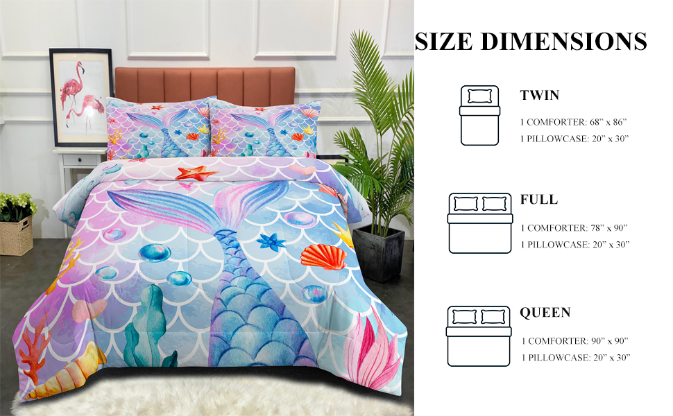 NINENINE Mermaid Comforter Sets,Twin Bedding Sets for Girls