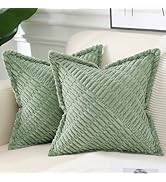 decorUhome Decorative Spring Sage Green Throw Pillow Covers 18x18 Set of 2 with Splicing, Boho So...