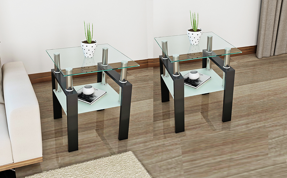 Glass Coffee Table End Table Sets of 3 for Living Room