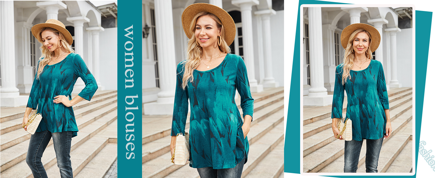 womens tops 3/4 length sleeves