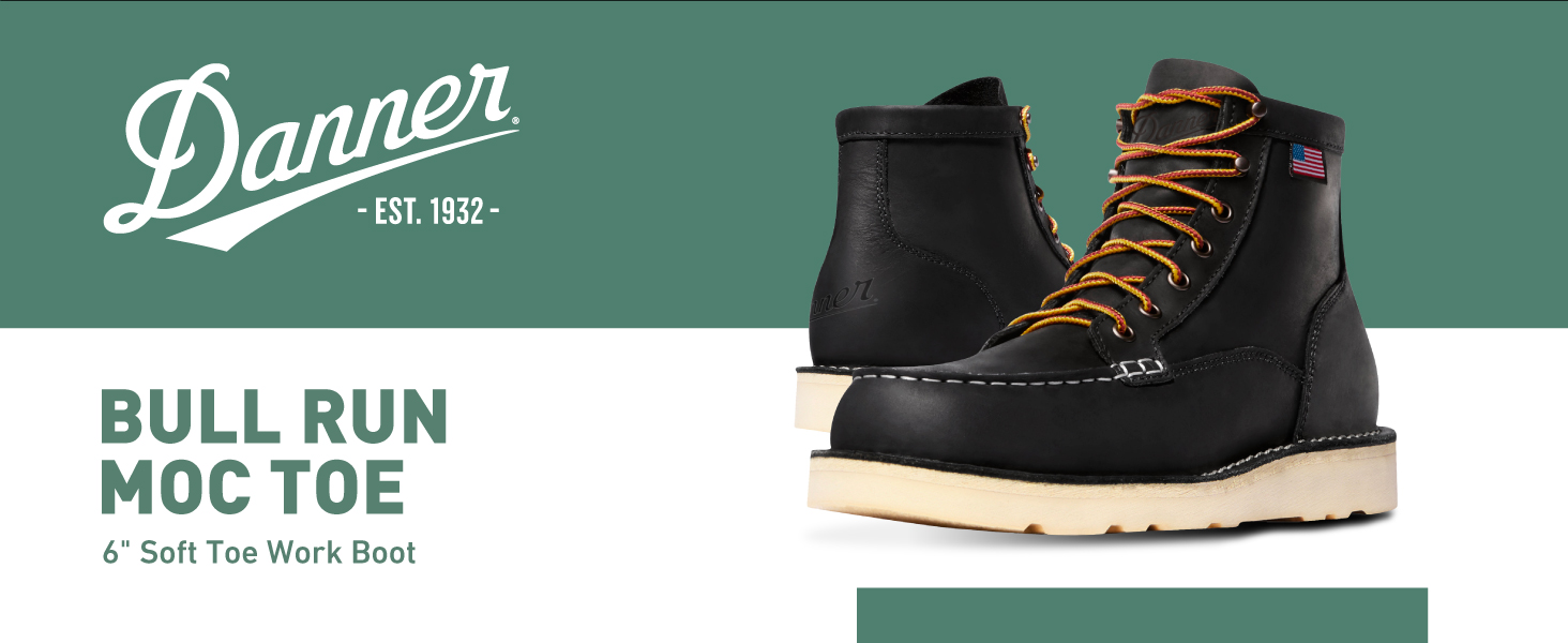 Danner 6” Bull Run Moc Toe Work Boots for Men - Oiled Full-Grain Leather Upper with Non Slip Wedge