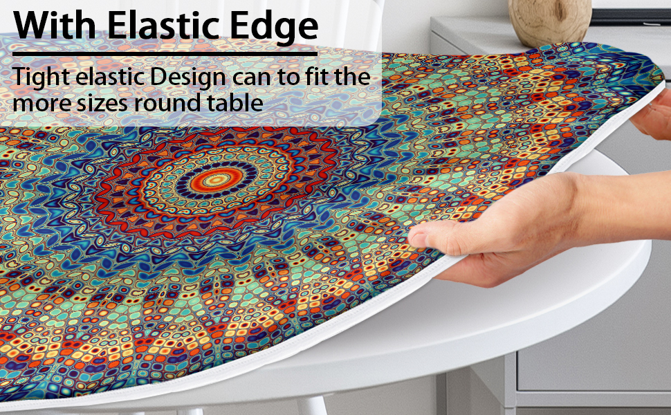 Round Fitted Tablecloth with Elastic Round Outdoor