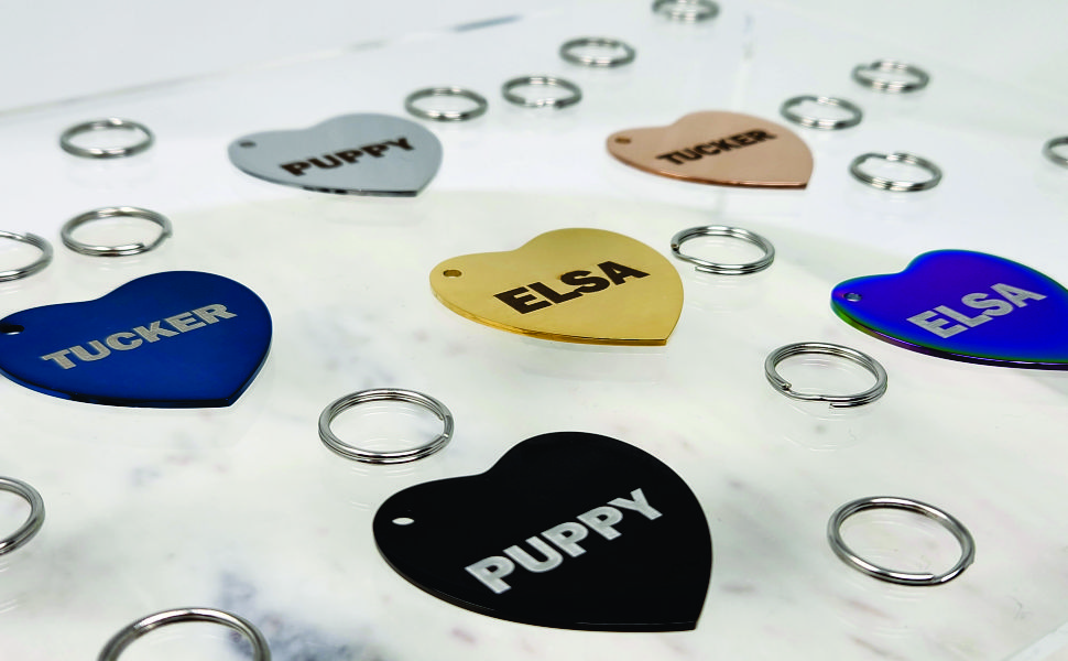 many shapes and colors heart, bone, circle, round, hexagon, diamond, dog tag, cat tag, id