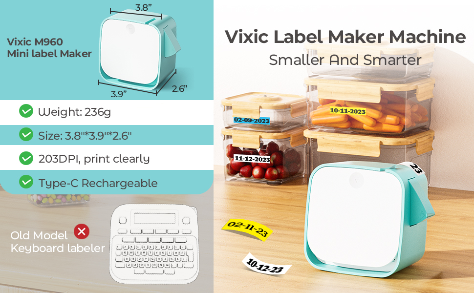 Vixic Mini Label Maker M960 Portable Bluetooth Thermal Label Maker Machine with Tape