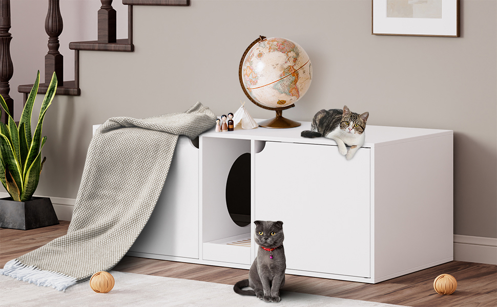 DAWNSPACES Cat Litter Box Enclosure for 2 Cats, Modern