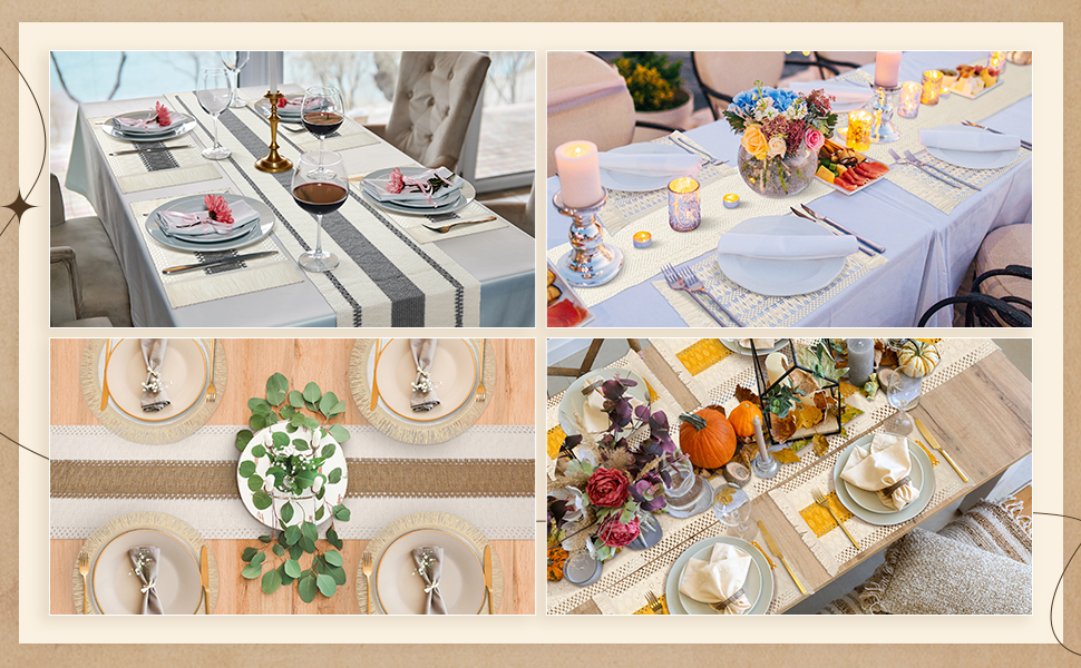 Boho Macrame Table Runner and Placemats Set of 6, Boho