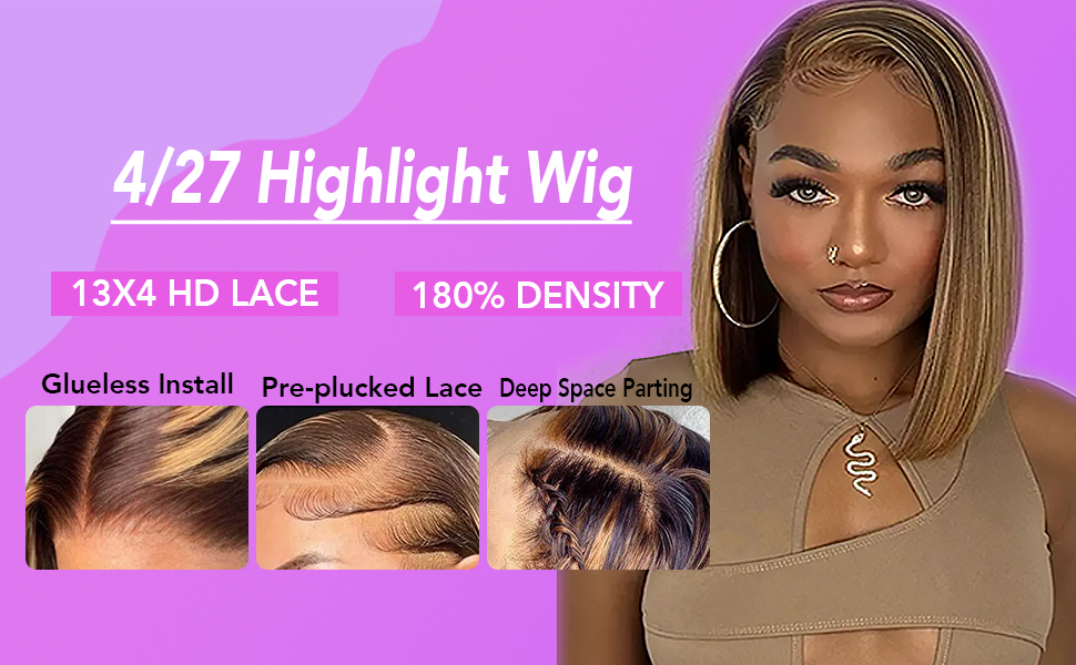 4/27 Highlight Bob Wigs Honey Blonde 13x4 Lace Front Wigs
