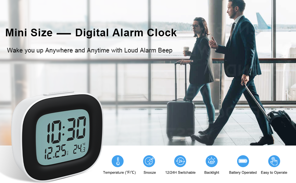 HOMVILLA Alarm Clock, Bedside Alarm Clocks Battery Operated Digital