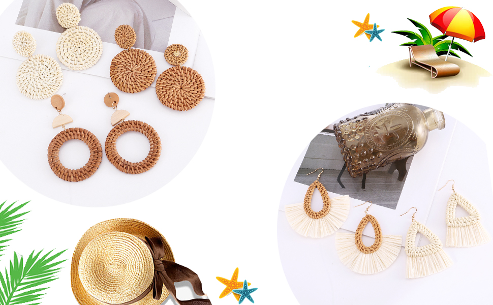 Ladies Handmade Rattan Earrings