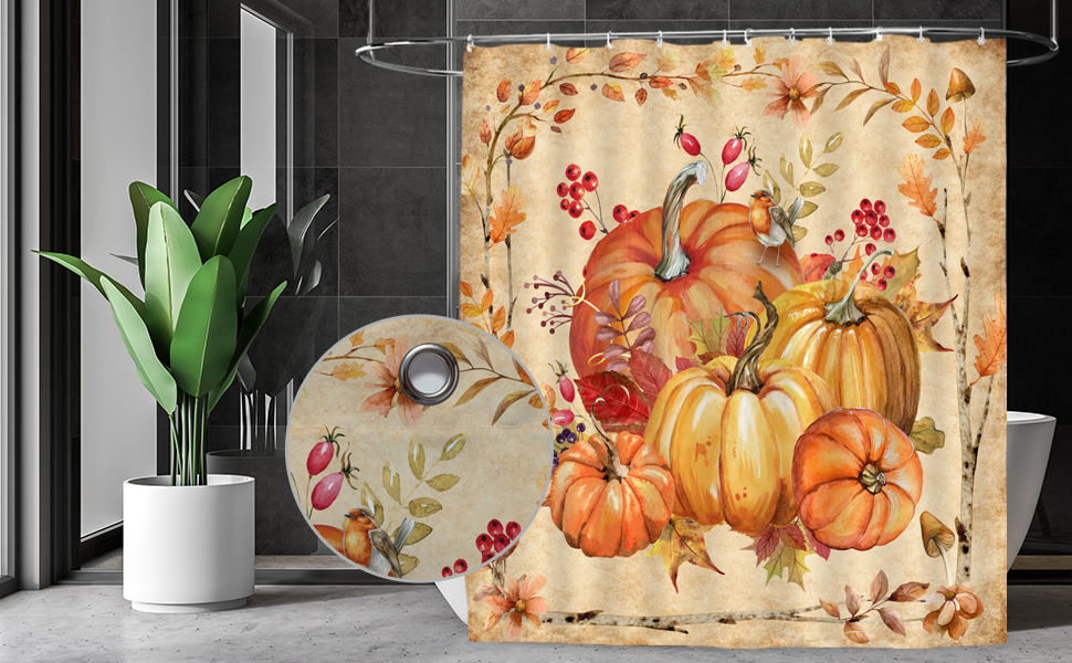 Juirnost Fall Shower Curtain for Bathroom Autumn Pumpkin