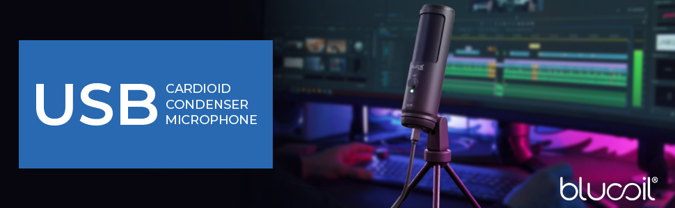 Blucoil USB Cardioid Condenser Microphone with Mute Button for Mac, Windows, Linux, Chrome OS
