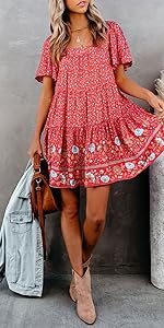 Summer Boho Floral Print Dress