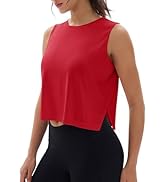 MAGCOMSEN Women's Crop Tank Tops Workout Sleeveless Shirts Loose Fit Gym Yoga Top with Side Slits