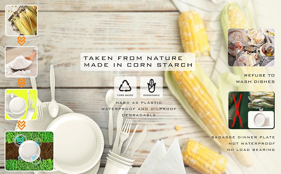 Plates and cutlery made from cornstarch 