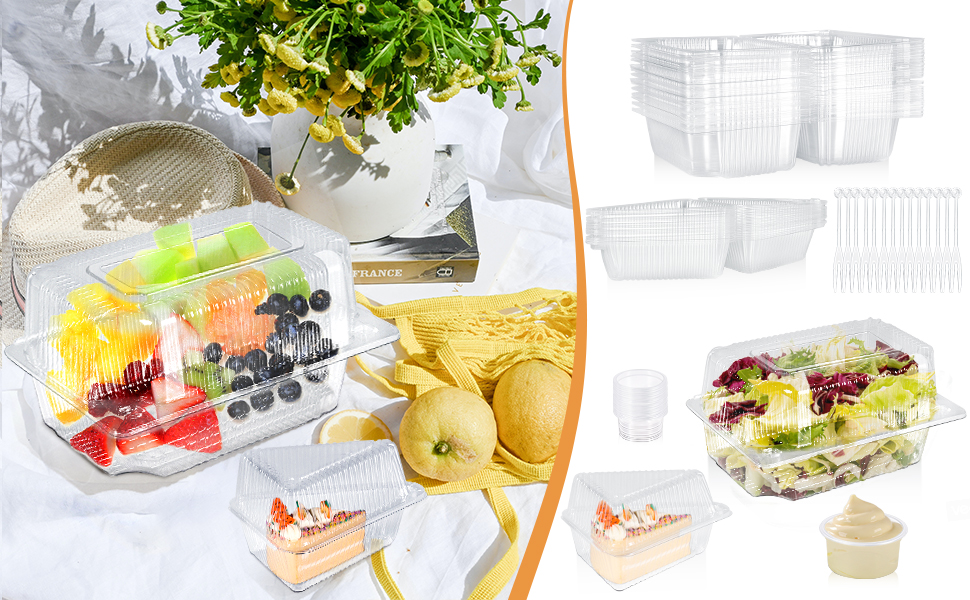 100 Pcs Clear Plastic Hinged Take Out Containers Kit