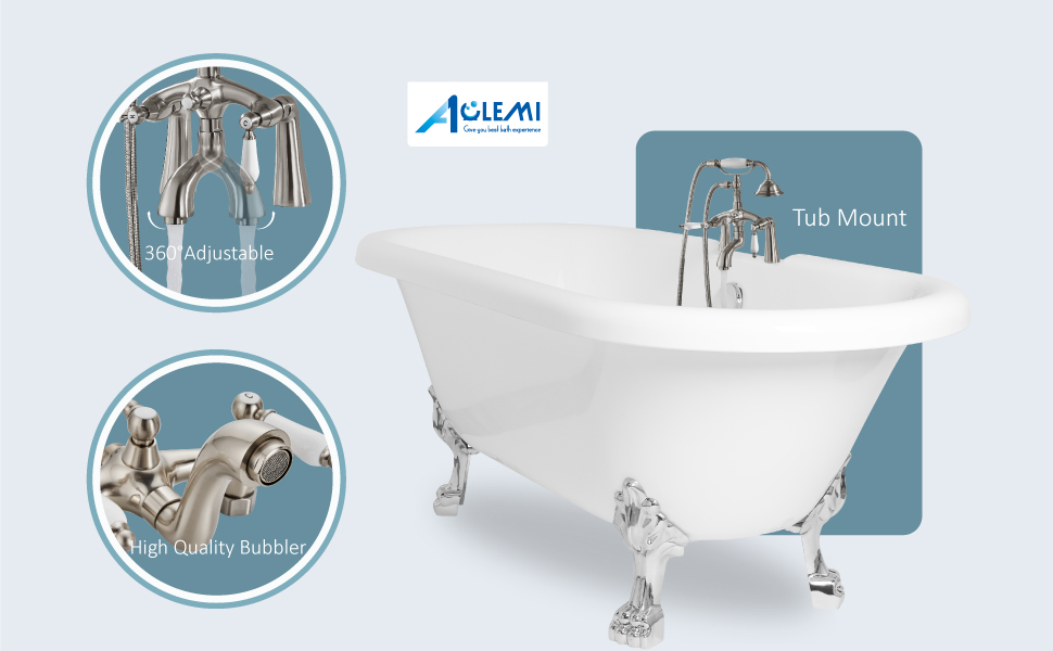 Aolemi Deck Mount Brushed Nickel Bathtub Faucet with Handheld Shower