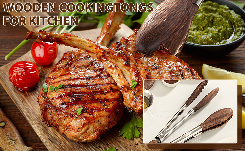 Walnut Wood Tongs for Cooking Food in the Kitchen