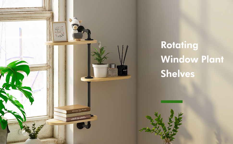 Window Rotating Plant Shelf 3Tier Wooden Indoor Plant