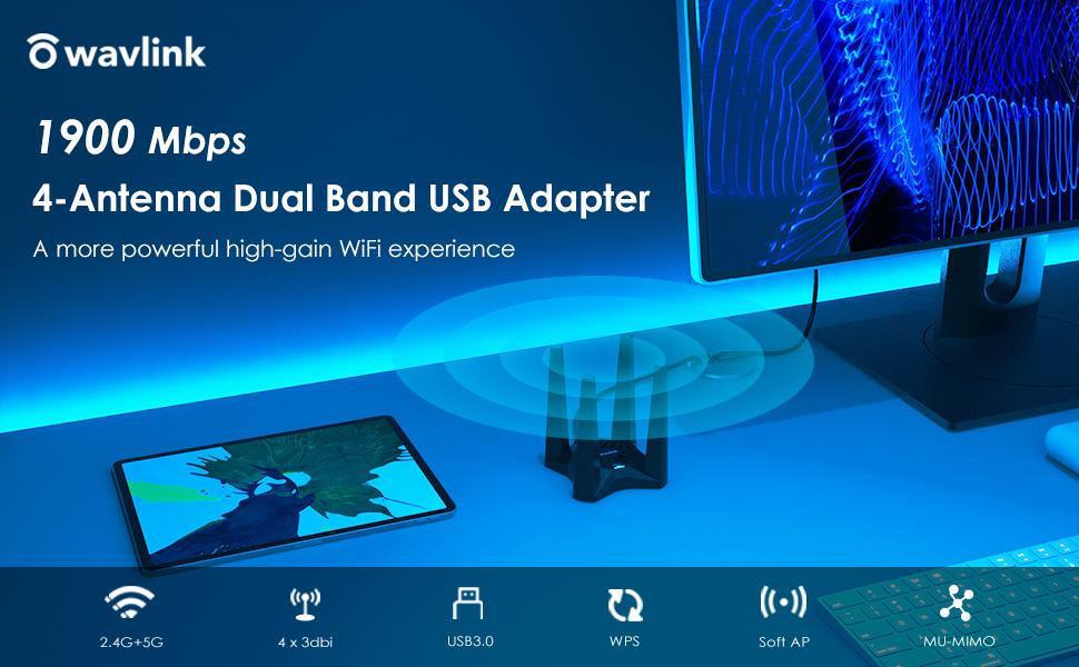 WAVLINK USB 3.0 WiFi Adapter, AC1900 Wireless Network