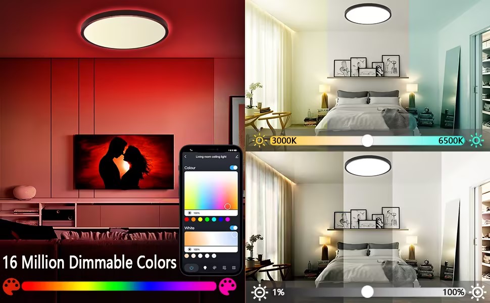 Aphyni Smart LED Ceiling Light 2 Pack, Compatible with Alexa Google