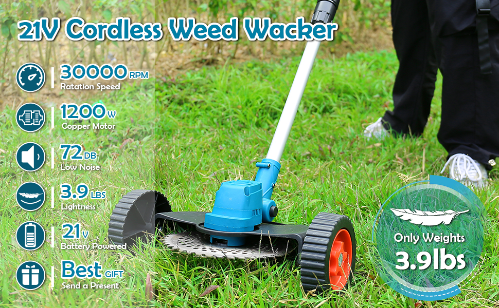 Cordless Electric Weed Wacker for Makita 18V Battery, Wheeled String Trimmer/Edger