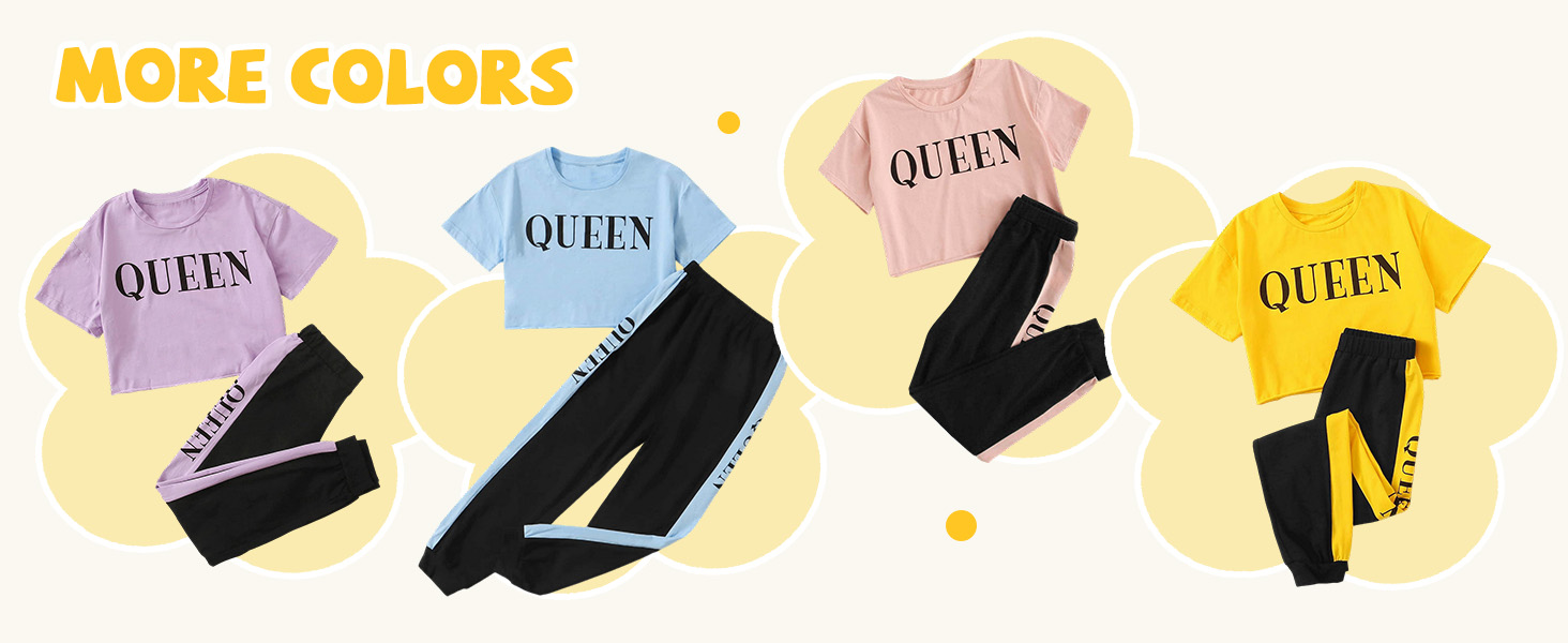 Floerns Girls 2 Piece Letter Graphic Short Sleeve Crop Top and Legging Set