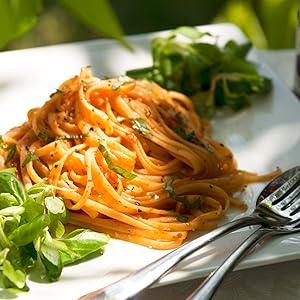 Spaghetti with tomato and aubergine