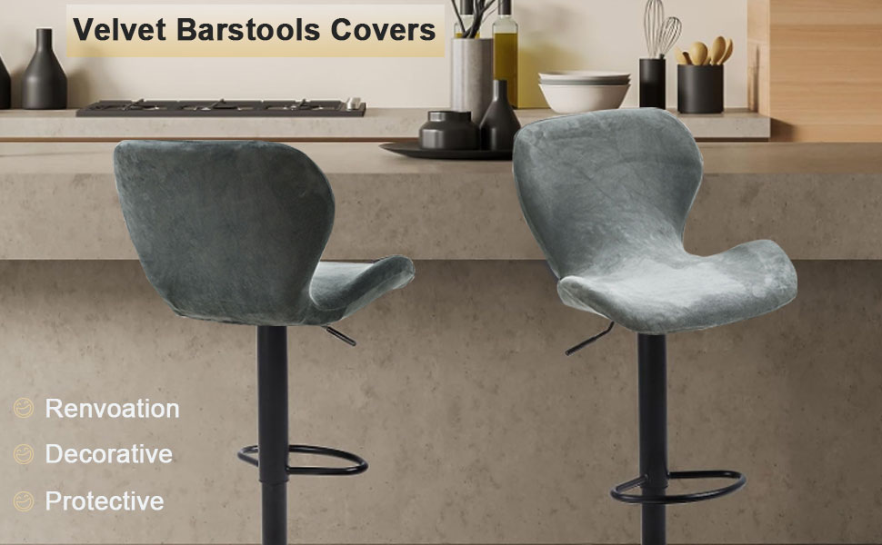 Bifaunvogel 2 Pack Counter Height Bar Chairs Cover Velvet Swivel Bar Stools
