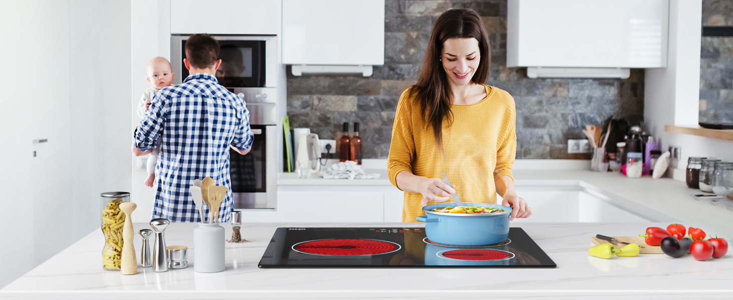 Plaque Vitrocéramique 3 Feux, Table De Cuisson Vitrocéramique 3 Foyers Encastrable Plaque 3 Feux- 5500W, 60cm, Autarkic, Tactile, Minuteur, Verre-céramique 12 table de cuisson encastrable