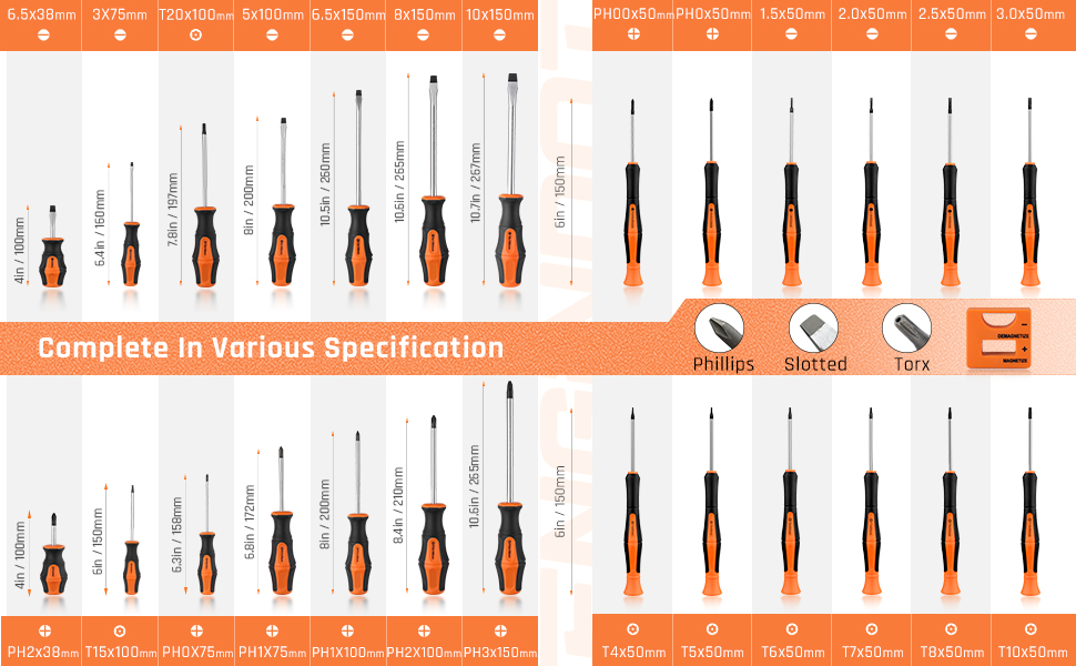 ENGINDOT Lot De 27 Tournevis Magnétiques, Avec étui De Rangement Et Magnétiseur, Tournevis à Fente/Phillips/Torx/précision Pour Réparation Domestique-TLHSS1B 26 TLHSS1B