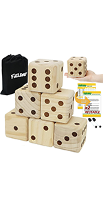 Large Dice Game Set with 6 Wooden Dice