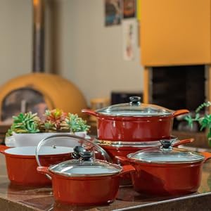 Jogo Caçarola Esmaltada Vermelha