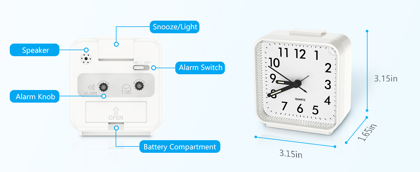 Brifit Silent Alarm Clocks Bedside, Battery Powered Non Ticking Table