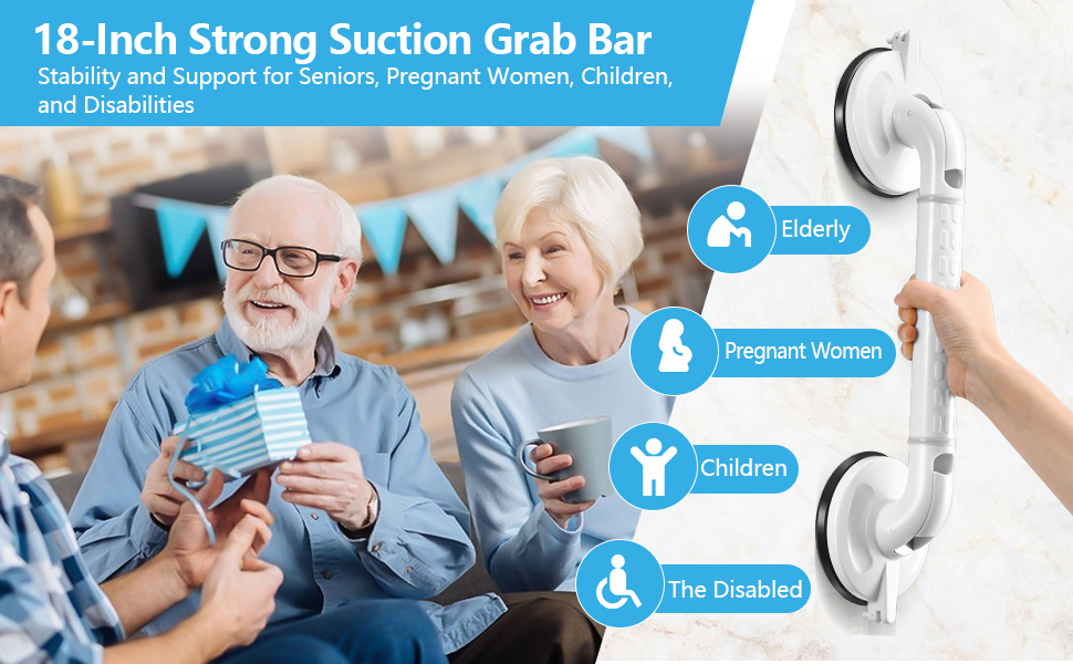 18Inch Long Suction Grab Rail for Bathroom with Safety Indicator, Elderly & Disabled Bath