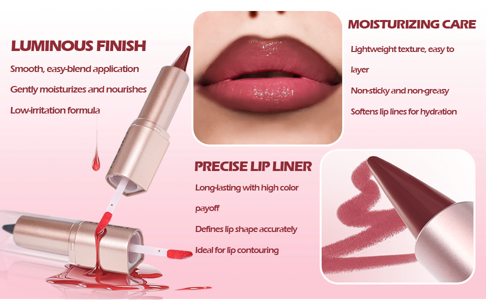 Euphily 2-in-1 Dual-Ended Lip Liner Lipstick & Gloss Set