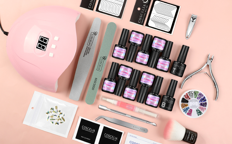 COSCELIA Gel nagellak set 10 stuks Gel Nagellak met 36W uvlamp, base