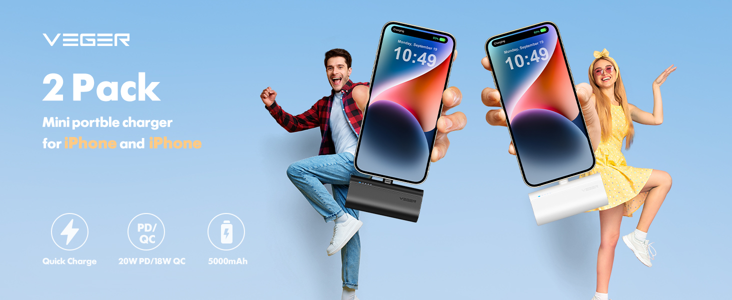 2 Packs of Portable iPhone Chargers
