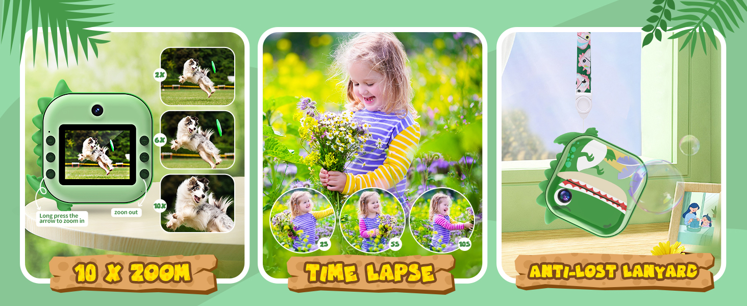 Skirfy Kids Camera Instant Print,Digital Camera for Kids with 5 Print Paper&32G TF Card&Reader,Dinosaur Selfie Camera with Color Pens&Stickers,48MP Video Camcorder with Lanyard,Gift for Boys Girls 11 polariod camera for boys age 6-8