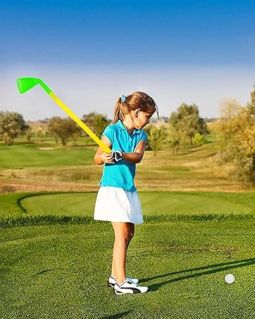 Kidplokio little girl golding with plastic clubs