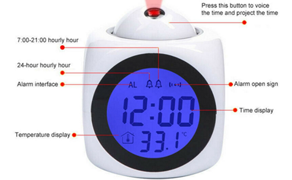 Projector Digital Alarm Clock,LED Projector Clocks With Voice Talking