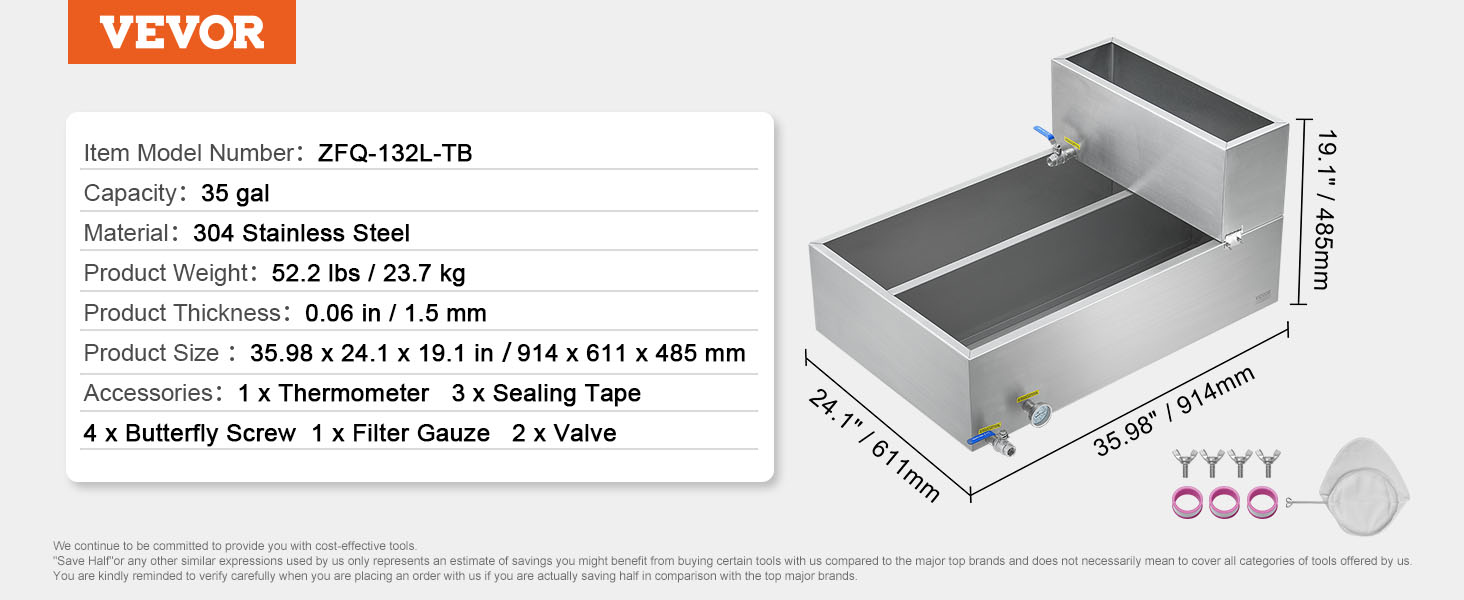VEVOR Maple Syrup Evaporator Pan, 35 Gallon, 509 Cups of 8