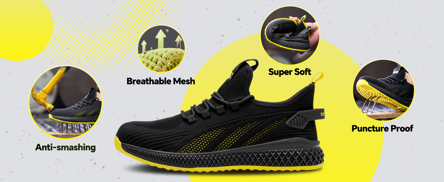SPIEZ Unisex Safety Trainers with Protective Toe Cap, Puncture Proof Work Shoes for Men and Women, Breathable Safety Sneakers for Work and Daily Wear 12 work trainers