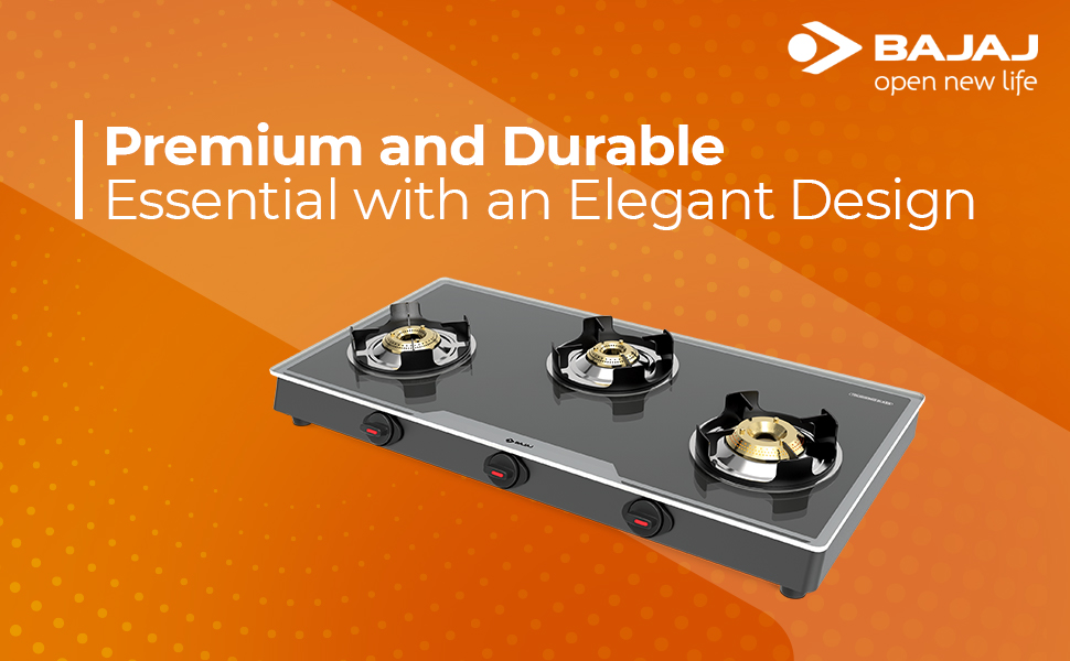 Buy Bajaj 3BJGP7 Stainless Steel Glass Top Gas Stove with 3 Brass