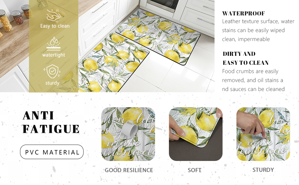 Lemon Kitchen Mat Set of 2 Watercolor Lemons Leaves Kitchen